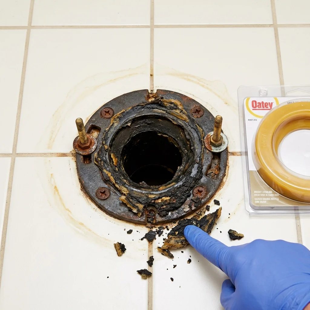 Failed wax ring showing water seepage at the base of a toilet in a Youngstown, OH home