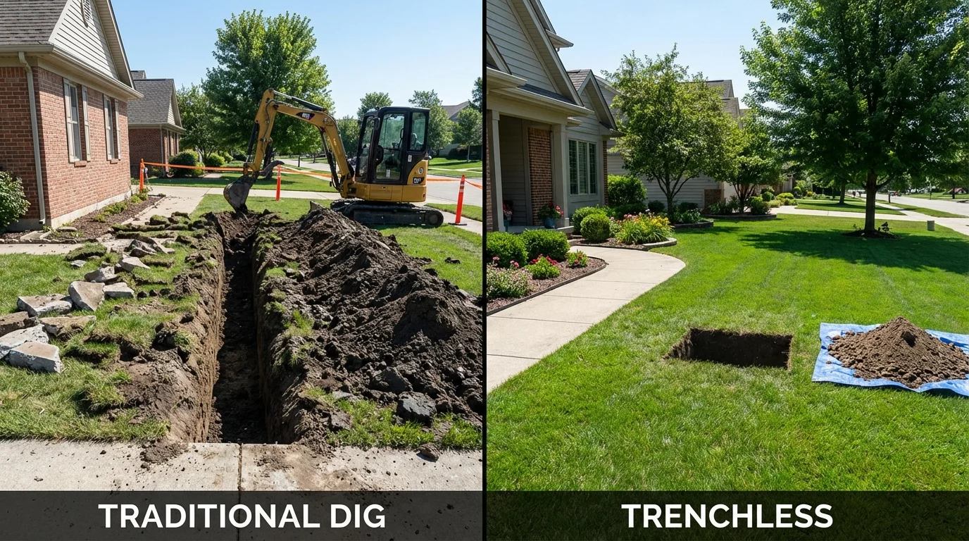 Trenchless sewer repair with minimal yard damage versus traditional excavation in Youngstown, OH